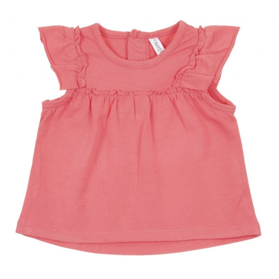 Памучна тениска с къдрички за бебе, розова Idexe 239608 