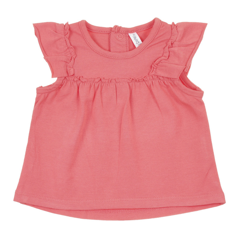 Памучна тениска с къдрички за бебе, розова  239608