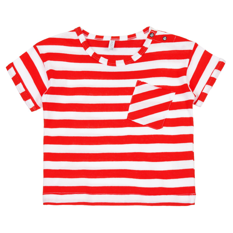 Памучна тениска с джоб за бебе бяло-червено райе  239620