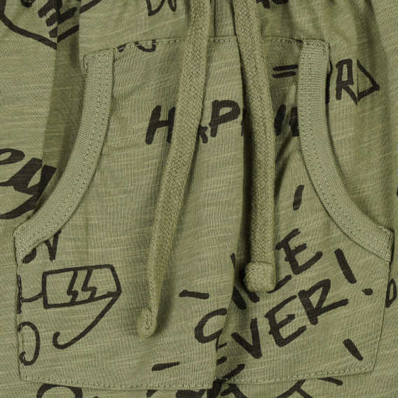 Памучен къс спортен панталон с графичен принт, тъмно зелен Idexe 239651 2