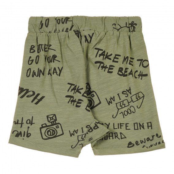 Памучен къс спортен панталон с графичен принт, тъмно зелен Idexe 239652 4