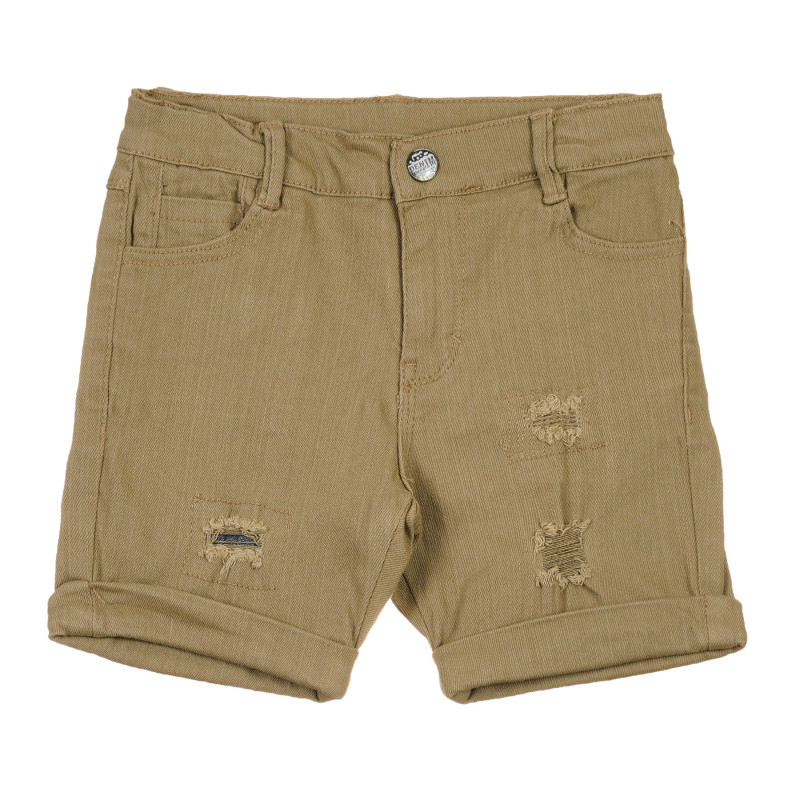 Памучни къси дънкови панталони с накъсани акценти, зелени  239654