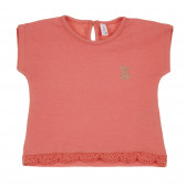 Памучна тениска с дантела за бебе, розова Idexe 239670 