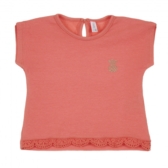 Памучна тениска с дантела за бебе, розова Idexe 239670 