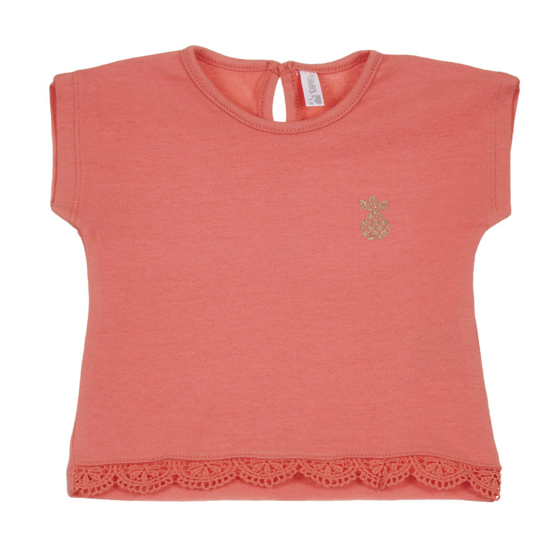 Памучна тениска с дантела за бебе, розова  239670