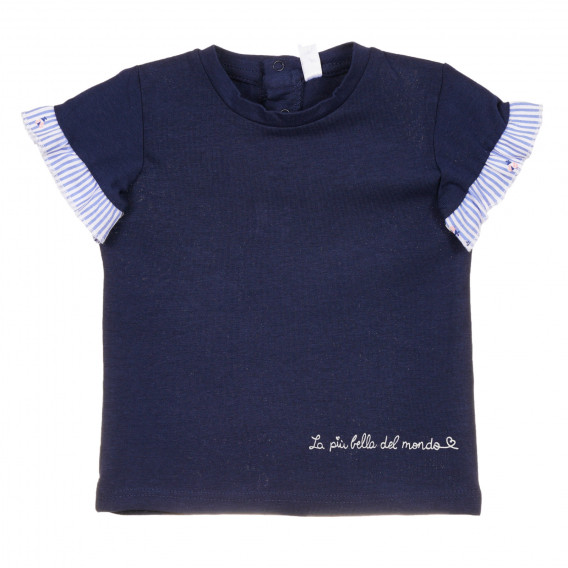 Памучна тениска с къдрички за бебе, тъмно синя Idexe 239678 