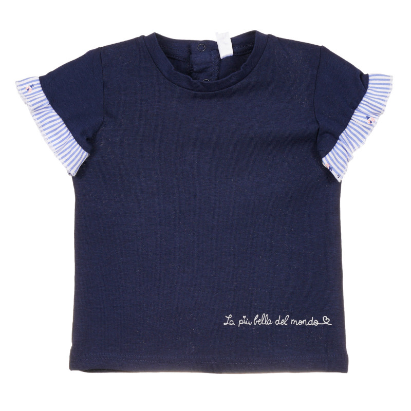 Памучна тениска с къдрички за бебе, тъмно синя  239678