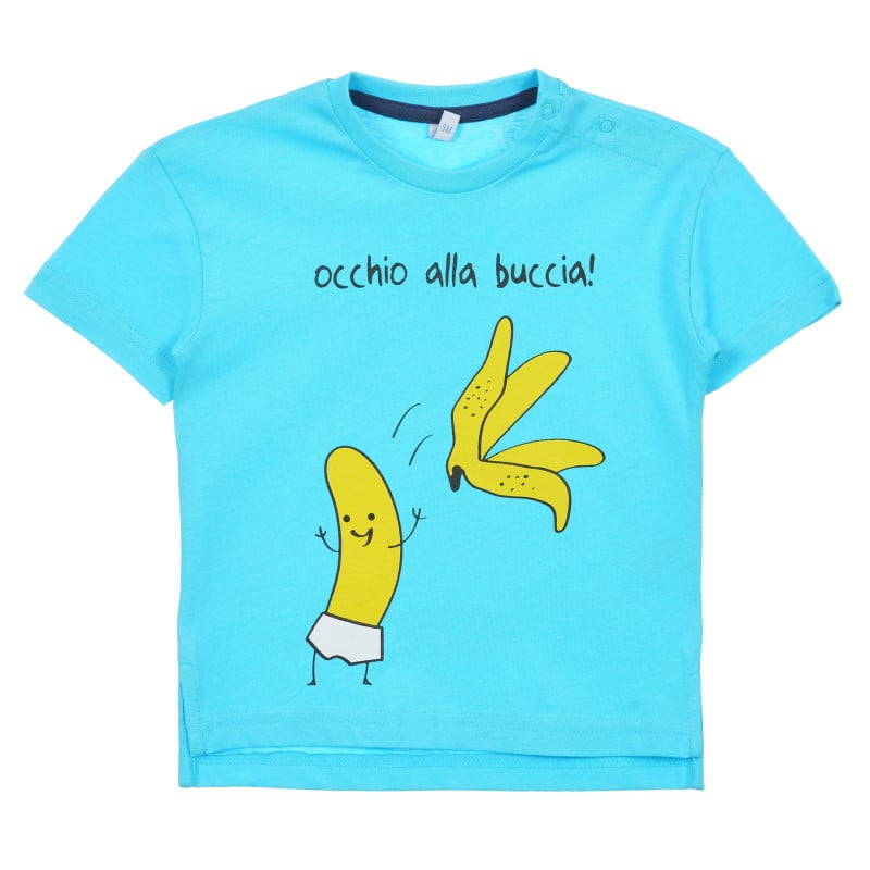 Памучна тениска с щампа на банан за бебе, синя  239694