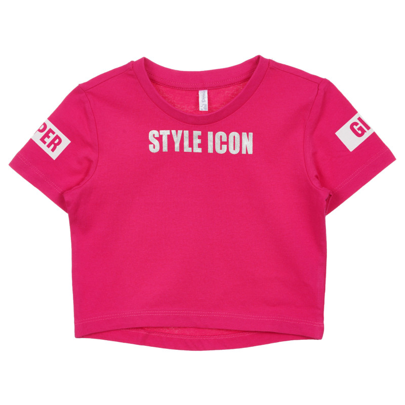 Памучна тениска с надпис Style Icon, розова  239710