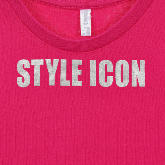 Памучна тениска с надпис Style Icon, розова Idexe 239713 3