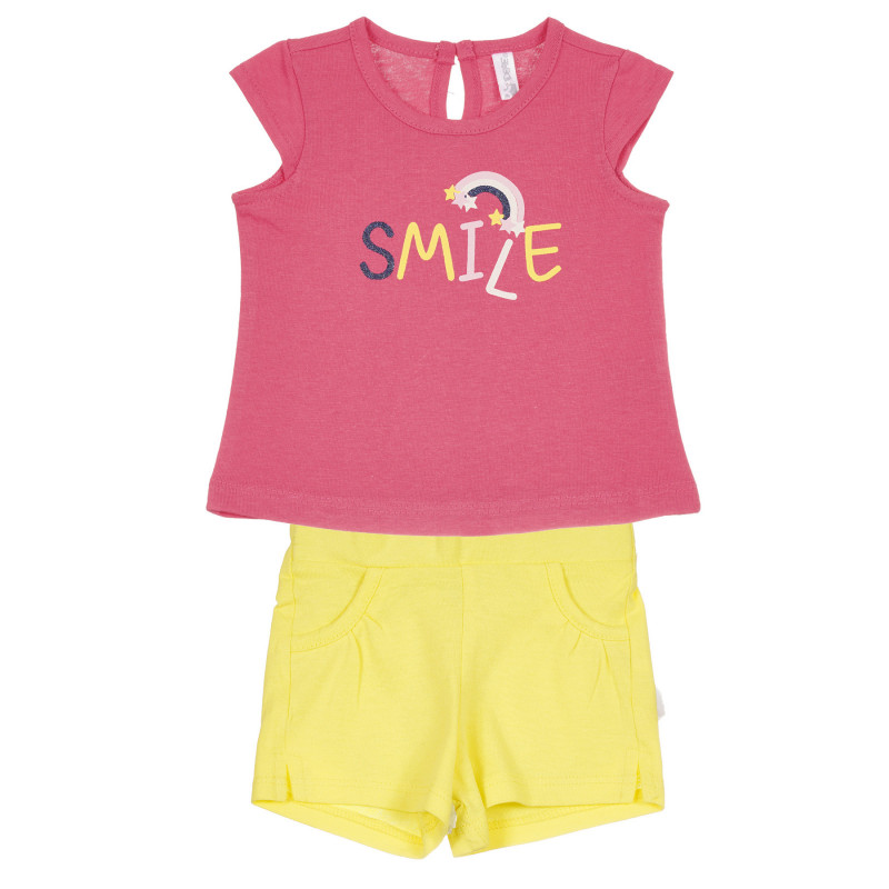 Памучен комплект Smile за бебе, розово жълто  239734