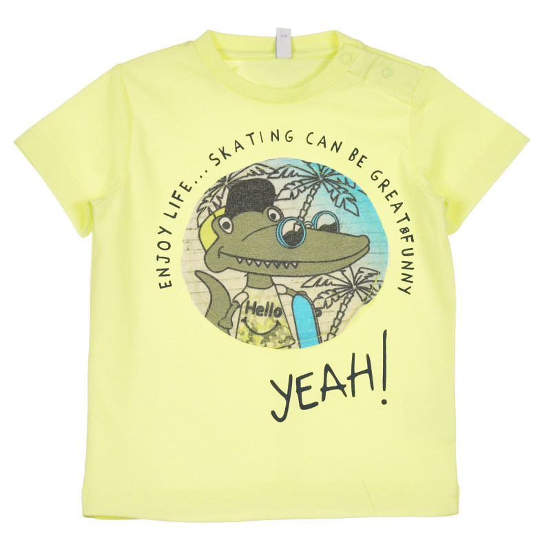 Тениска с щампа на крокодил за бебе, жълта  239784