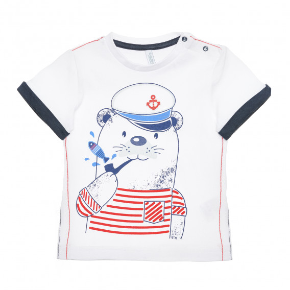 Памучна тениска с морски мотиви за бебе, бяла Idexe 239878 