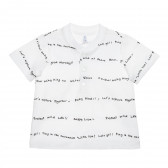 Памучна тениска с надписи за бебе, бяла Idexe 239890 