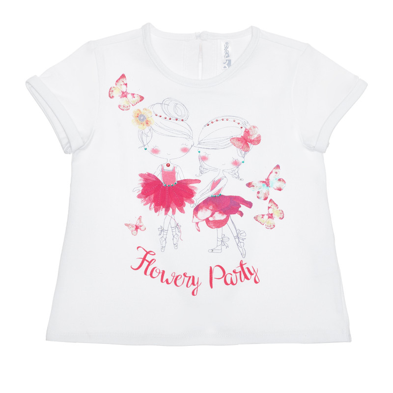 Памучна блуза с надпис Flowery Party за бебе, многоцветна  240195