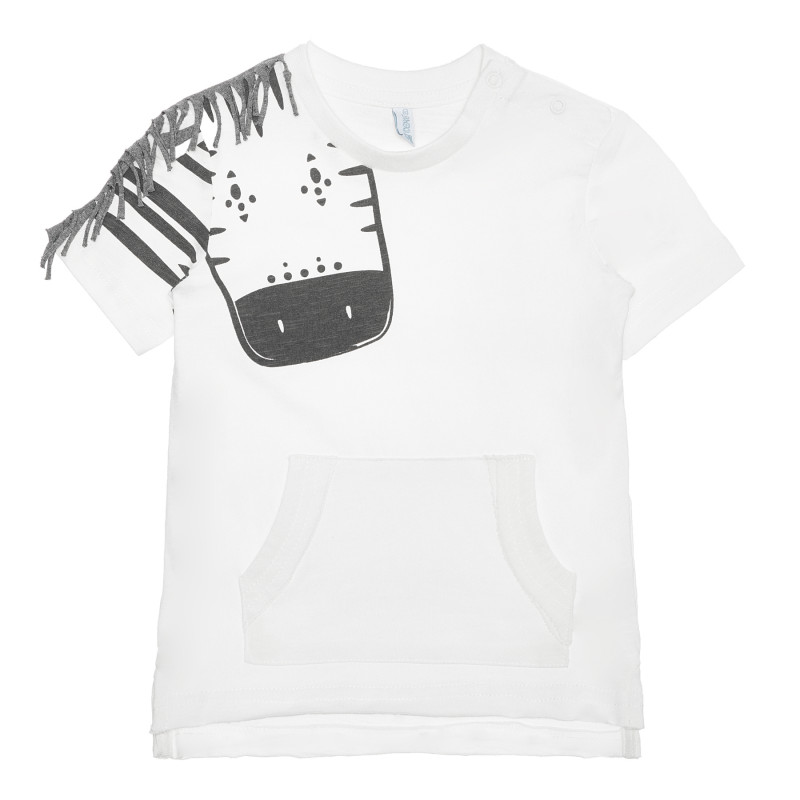 Памучна тениска с жираф за бебе, бяла  240211