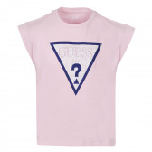 Памучна тениска с логото на бранда с камъчета, розова Guess 240251 