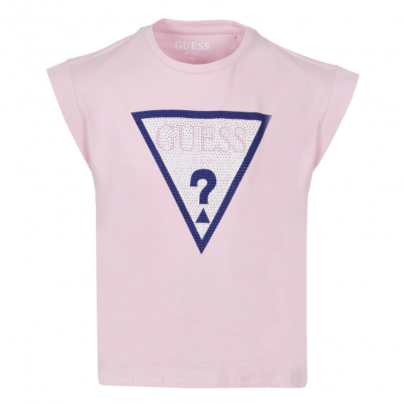 Памучна тениска с логото на бранда с камъчета, розова Guess 240251 