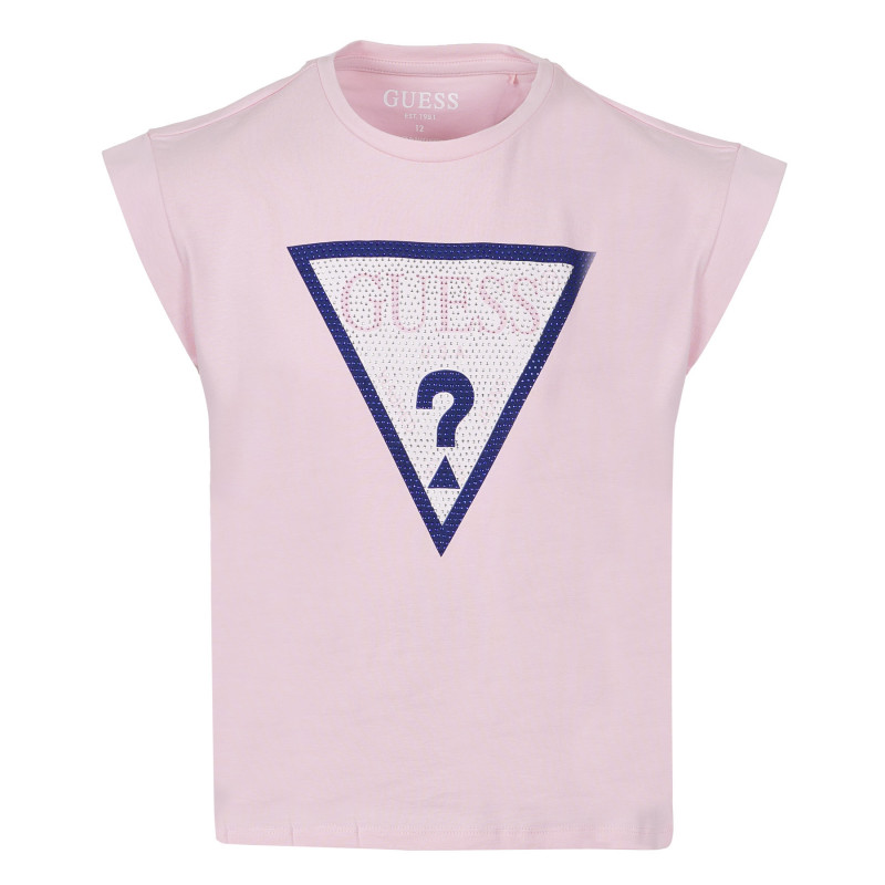 Памучна тениска с логото на бранда с камъчета, розова  240251