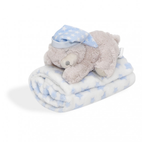 Бебешко одеяло 80 х 100 см в комплект с плюшена играчка Мече, синьо Inter Baby 240599 