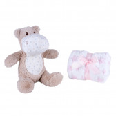 Бебешко одеяло 80 х 100 см в комплект с плюшена играчка Хипопотам, розово Inter Baby 240601 