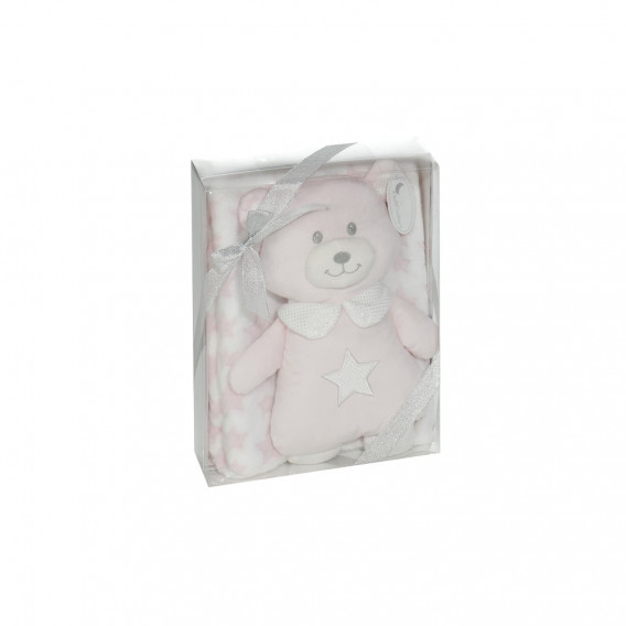 Бебешко одеяло 80 х 100 см в комплект с плюшена играчка Мече, розово Inter Baby 240605 2