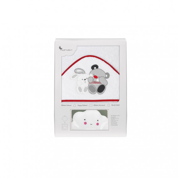 Бебешка хавлия за баня AMIGOS в комплект с лампа Облаче, 100 х 100 см, бяло и червено Inter Baby 240683 