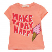 Тениска с щампа на сладолед и надписи, оранжева Acar 240891 