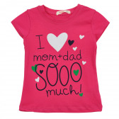 Тениска с щампа на сърце и надписи, розова Acar 240895 