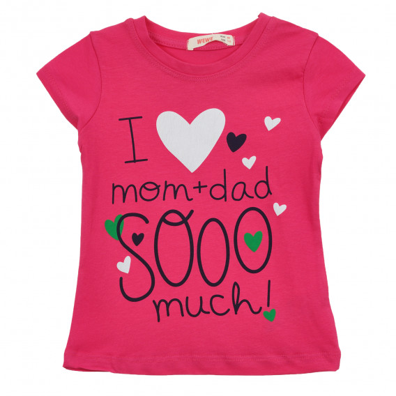 Тениска с щампа на сърце и надписи, розова Acar 240895 