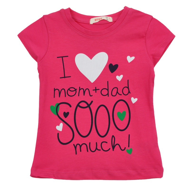 Тениска с щампа на сърце и надписи, розова  240895
