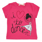 Тениска с щампа на балерина и надписи, розова Acar 240911 
