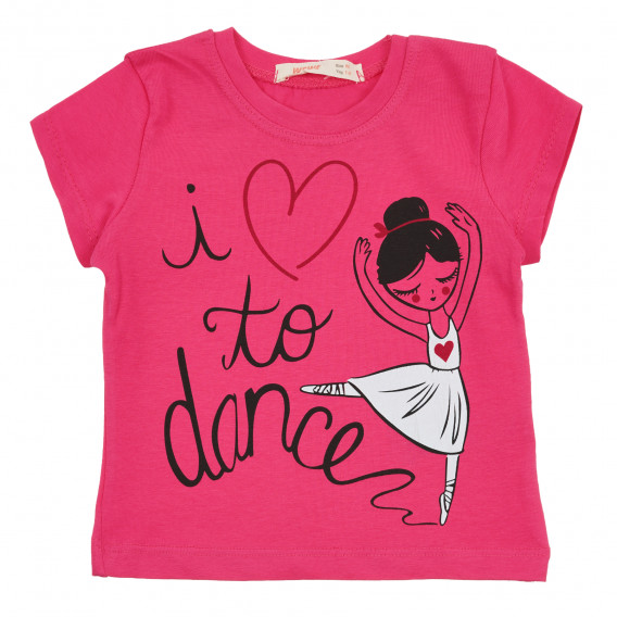 Тениска с щампа на балерина и надписи, розова Acar 240911 