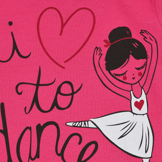 Тениска с щампа на балерина и надписи, розова Acar 240912 2