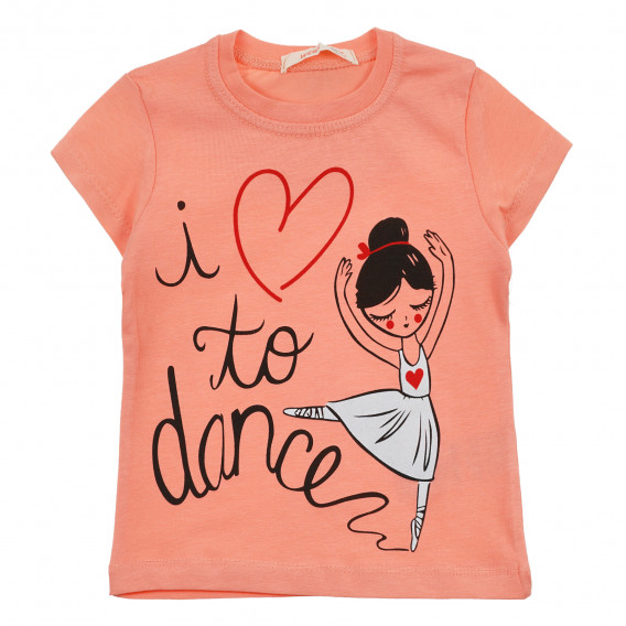 Тениска с щампа на балерина и надписи, оранжева Acar 240915 