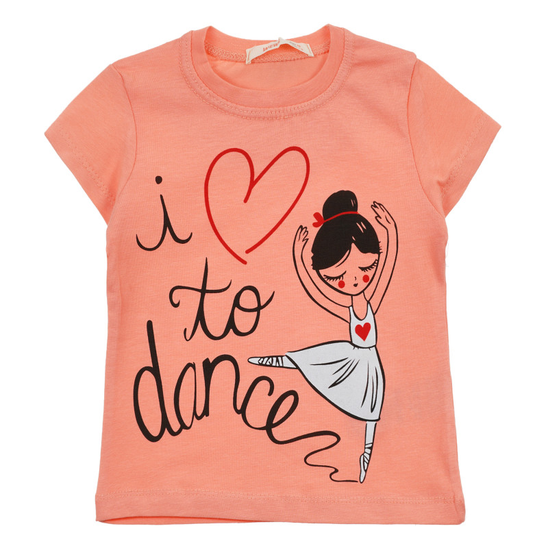 Тениска с щампа на балерина и надписи, оранжева  240915