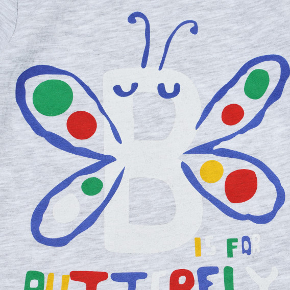 Тениска с щампа на пеперуда и надпис Butterfly , сива Acar 240920 2