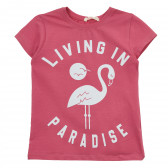 Тениска с щампа на фламинго и надпис, розова Acar 240962 