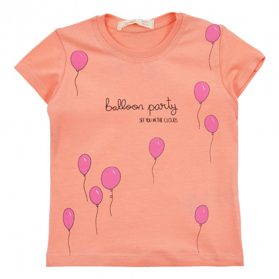 Тениска с щампа на балони и надпис Balloon party, оранжева Acar 240966 