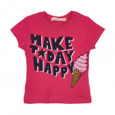 Тениска с щампа на сладолед и надписи, розова Acar 241052 