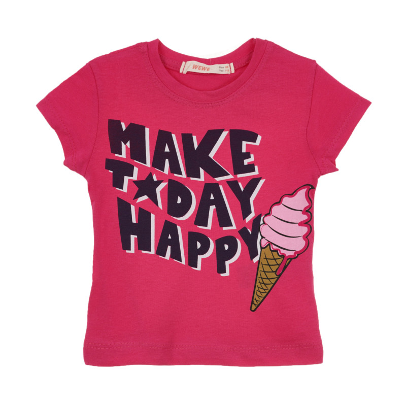 Тениска с щампа на сладолед и надписи, розова  241052