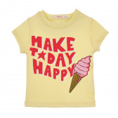 Тениска с щампа на сладолед и надписи, жълта Acar 241056 
