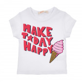 Тениска с щампа на сладолед и надписи, бяла Acar 241060 