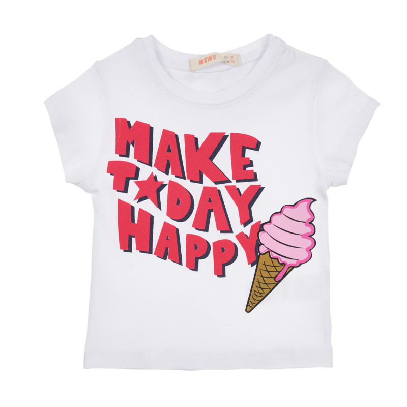 Тениска с щампа на сладолед и надписи, бяла  241060