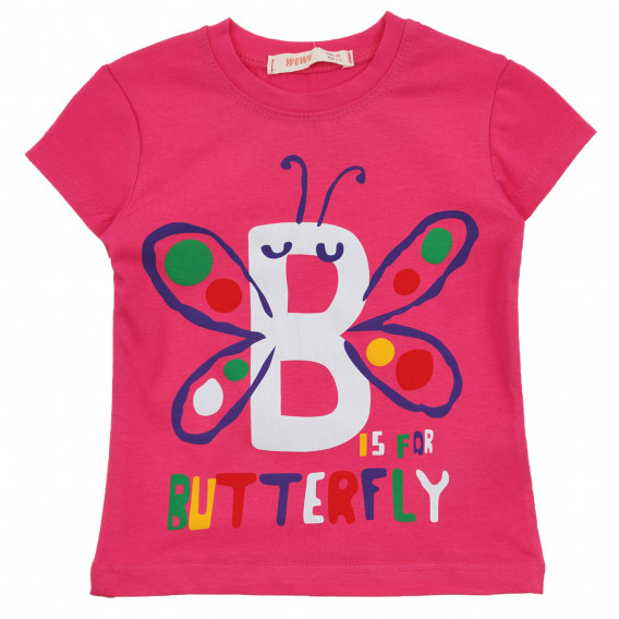 Тениска с щампа на пеперуда и надпис Butterfly , розова Acar 241068 