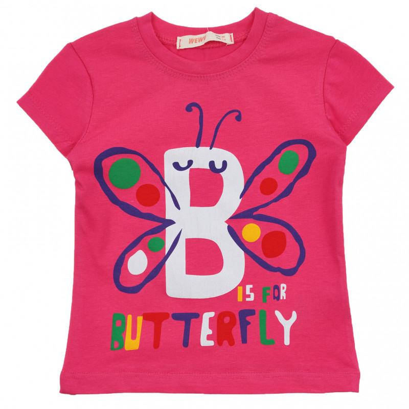 Тениска с щампа на пеперуда и надпис Butterfly , розова  241068