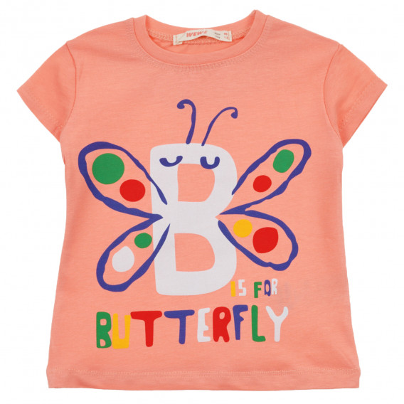 Тениска с щампа на пеперуда и надпис Butterfly , оранжева Acar 241072 