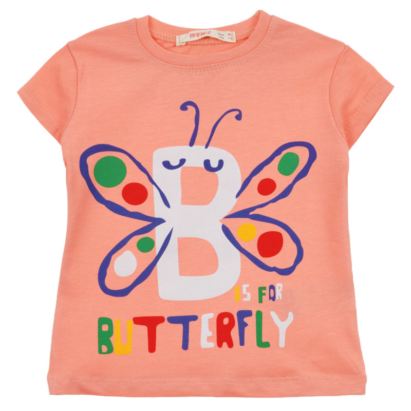 Тениска с щампа на пеперуда и надпис Butterfly , оранжева  241072