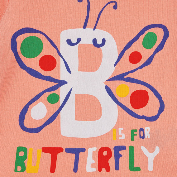 Тениска с щампа на пеперуда и надпис Butterfly , оранжева Acar 241075 4