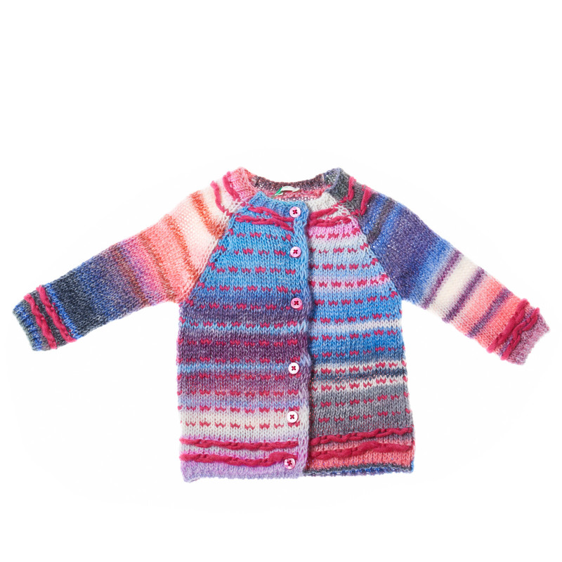 Плетена жилетка в разноцветно райе с дълъг ръкав за бебе момиче  24119